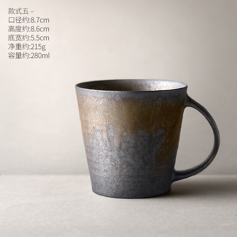 Japanska porslin tekoppar retro kaffekopp vintage hushållsvatten kopp mugg svart tazas de ceramica creativas latte kopp tekopp: Stil 5