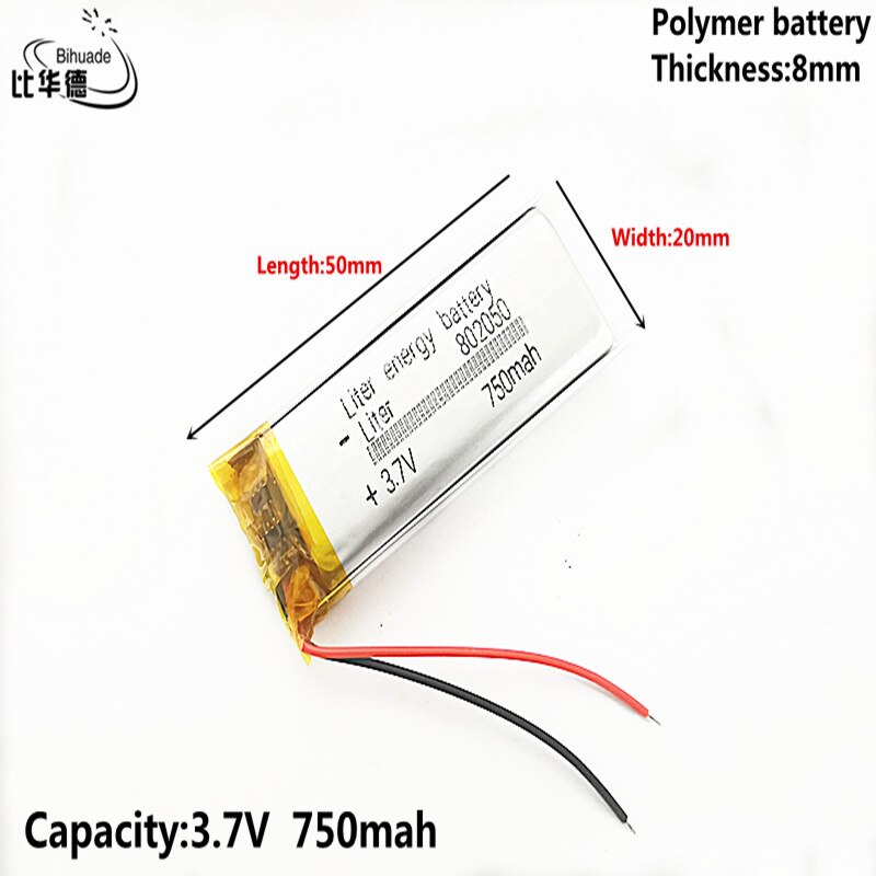 Good Qulity 3.7V 750mAh 802050 Lithium Polymer Li-Po li ion Rechargeable Battery cells For Mp3 MP4 MP5 GPS mobile bluetooth