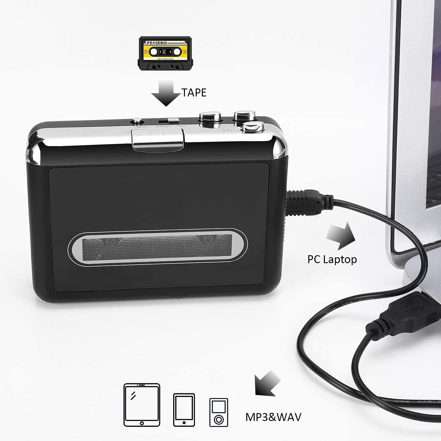 USB Kassette zu MP3 Konverter Walkman Kassette Erfassen Audio- Musik-Spieler mit Lautsprecher Kompatibel mit Laptop und PC