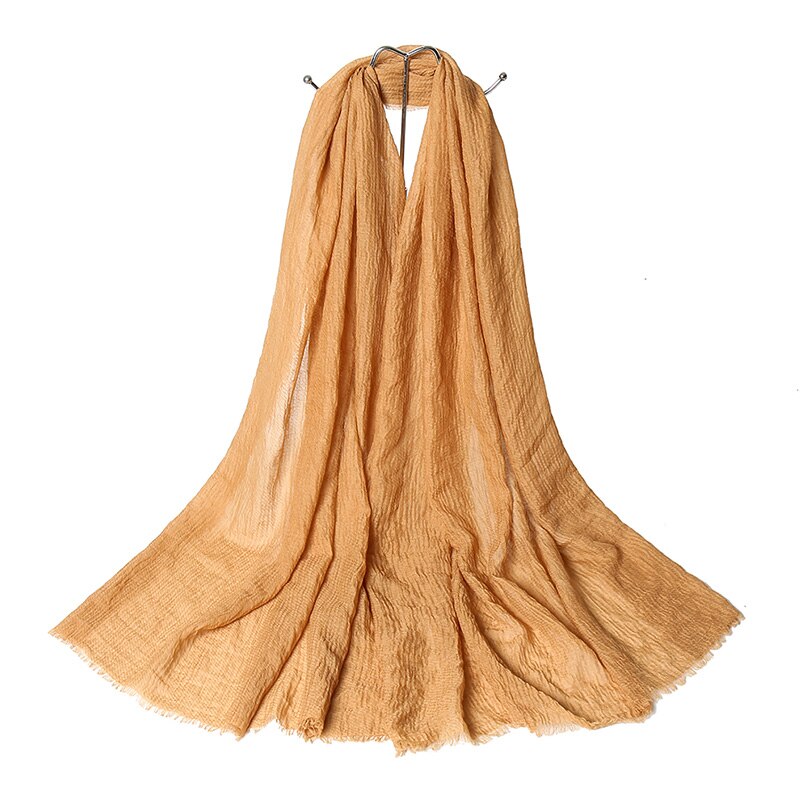 Plain Crinkle Cotton Scarf Women Muslim Hijab Large Size Tassel Scarves Stoles Pleated Islamic Bandana 10pcs/Lot