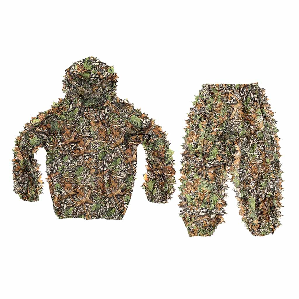 Camo Ghillie Suit, 3D Leaf Camouflage Clothing, Lightweight Suits - Woodland Forest Field Jungle Grass Training - Breathable