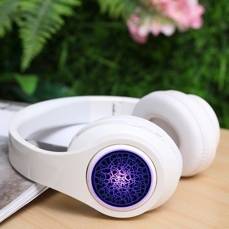 B39 Volcanic Pattern LED Light Wireless Bluetooth Headphone Sports Bass Headset Noise Canceling Volume Control Headphones