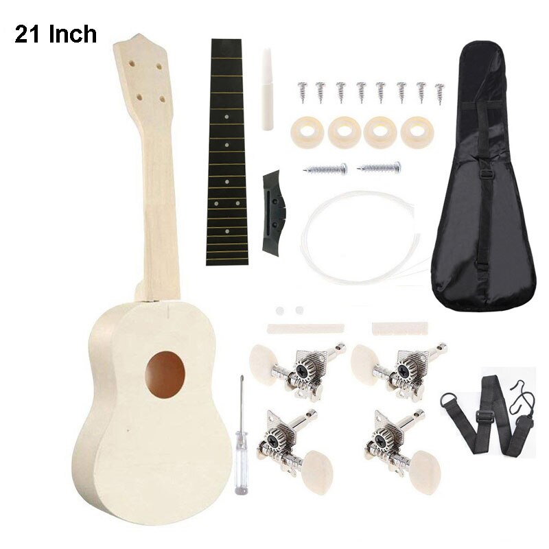 21/23 Inch Ukulele DIY Kit Hawaii Guitar Ukelele Handwork Support Painting Kids Children Toy Assembly for Beginner Amateur: 21in Round with bag