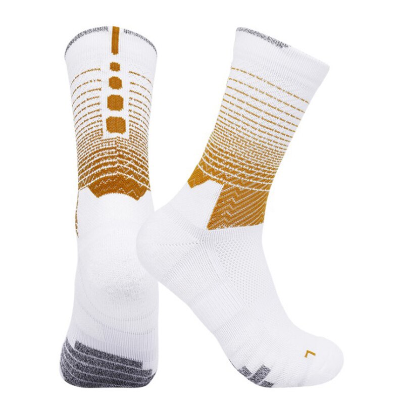 Calcetines de baloncesto Elite Crew Dry Fit para hombre, medias gruesas con almohadilla de cojín de felpa suave, calcetines deportivos de Color contrastante: White yellow