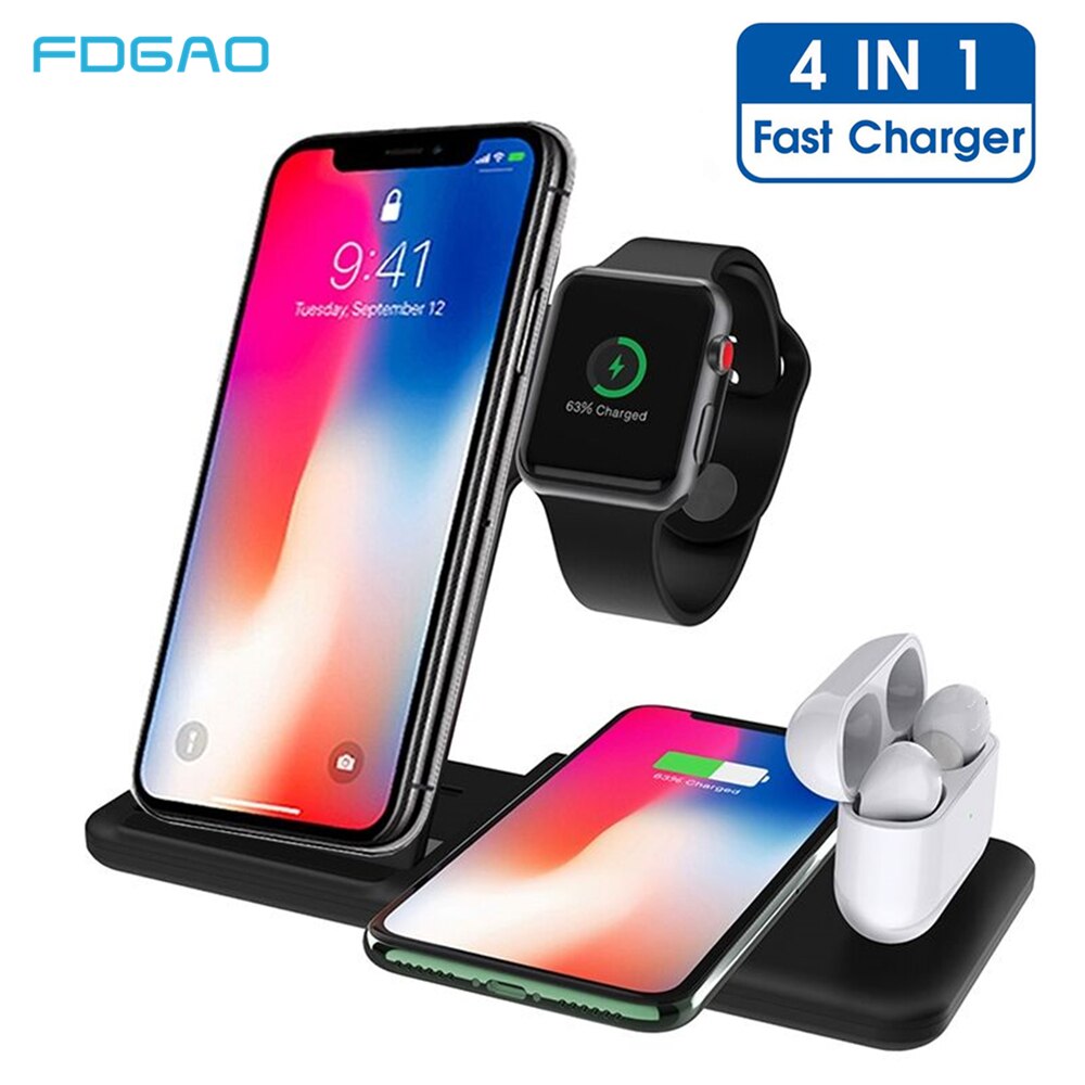 Fdgao qi draadloze oplader voor apple watch  se 6 5 4 3 2 airpods 15w snellaadstandaard paddock voor iphone 12 pro max 11 xr xs