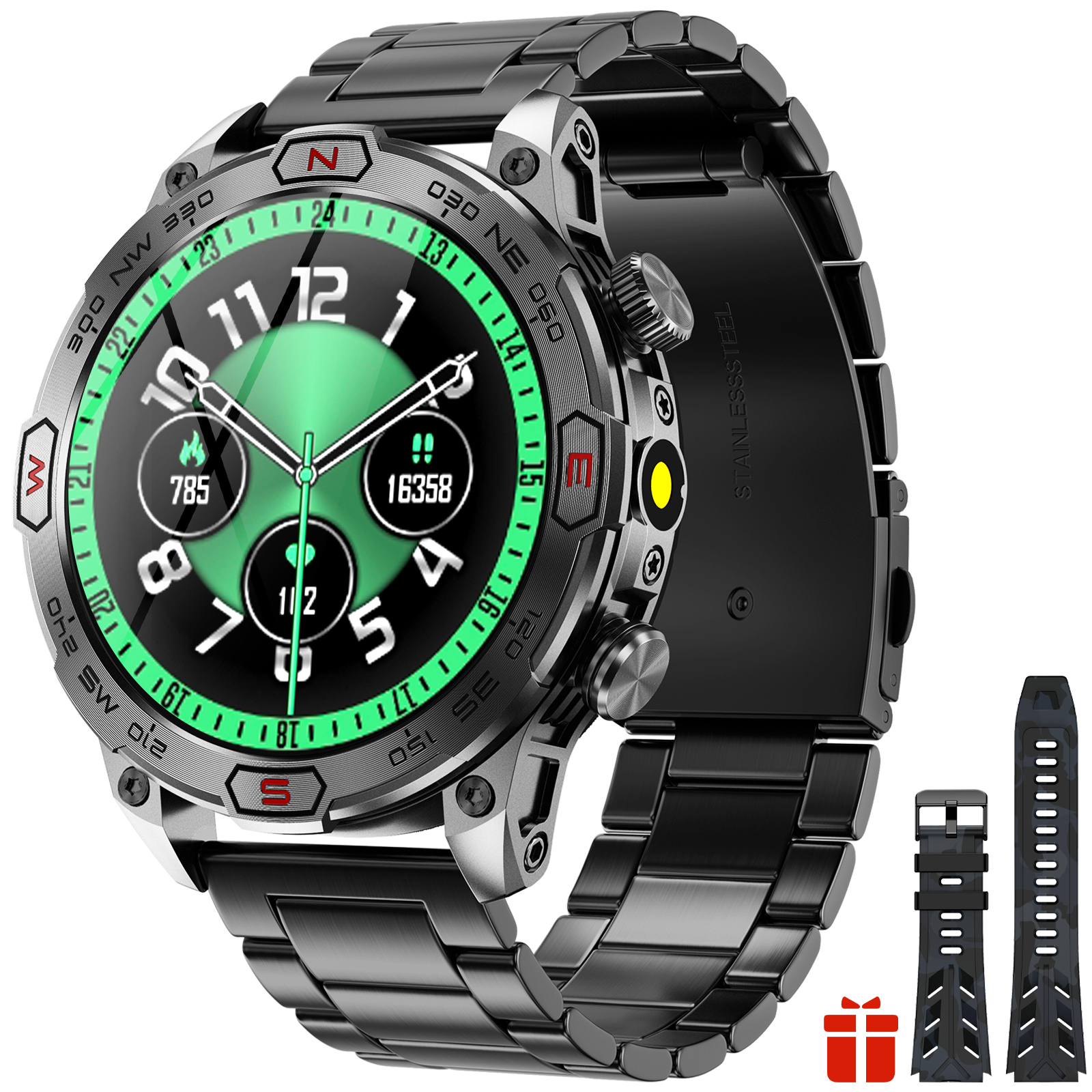 EIGIIS sprytny zegarek KC86 1.43 "ekran AMOLED 1ATM wodoodporny zegarek sportowy dla mężczyzn z kompasem wysokości barometr doprowadziło latarka doprowadziło: Czerwony