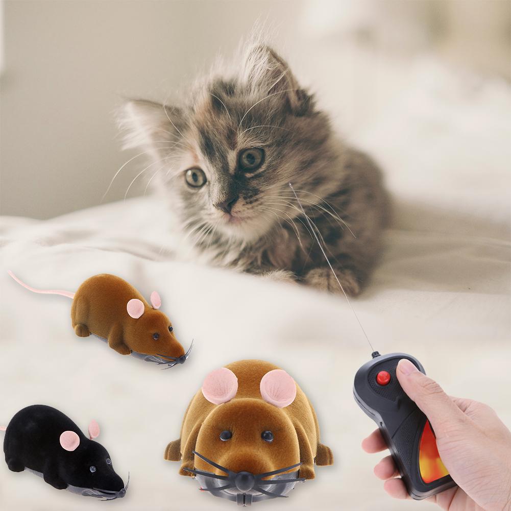 Wireless Electronic Remote Control Toy RC Flocking Novelty Pet Cat Kitten Plastic Rat Mice Mouse Playing Toys for Cat Playing