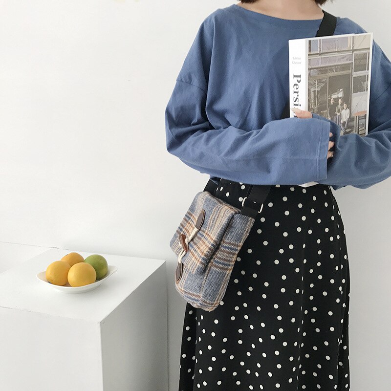 Vrouwen Kleine Wollen Canvas Tassen Schotse Gecontroleerd Hoorn Vintage Plaid Vrouwelijke Schoudertas Dames Casual Schoudertas Doek Portemonnee