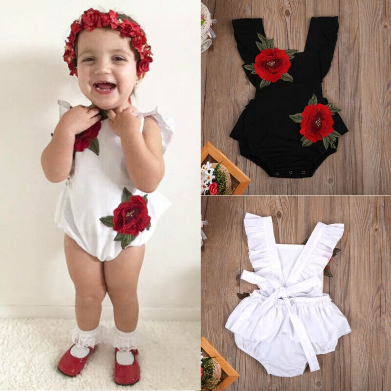 Peuter baby meisjes zoete 3d borduurwerk bloemen jumpsuit mouwloos zonnepak outfits kleding playsuit