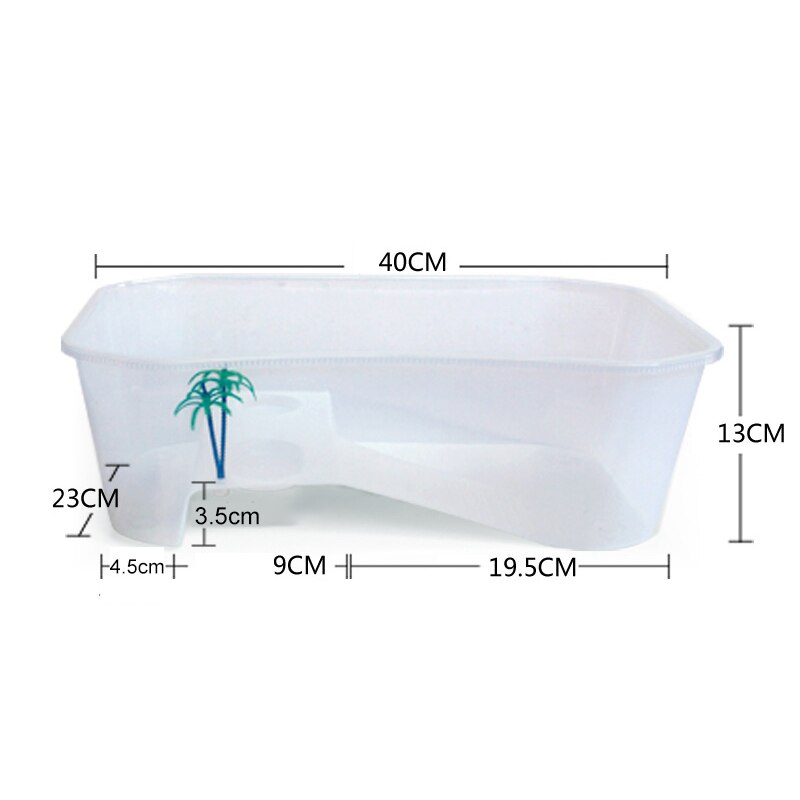 Turtle Tank Aquarium Open Fish Tank with Basking Platform Turtle Habitat with Coconut Tree for Crayfish PR: white