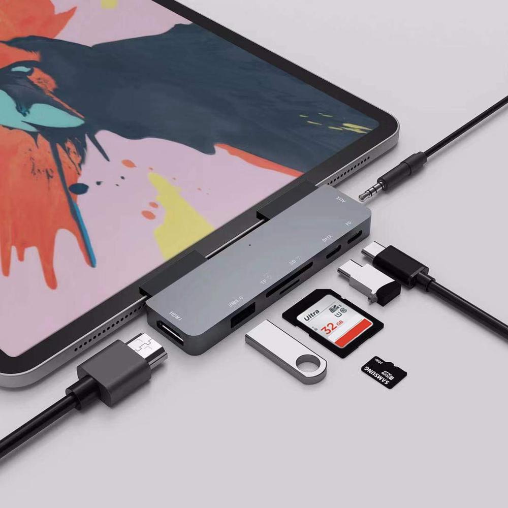 Hub USB C pour iPad Pro & MacBook Pro/Air - Adaptateur 7-en-1 avec HDMI, PD, USB 3.0, Lecteur Carte SD/TF, Audio 3,5mm