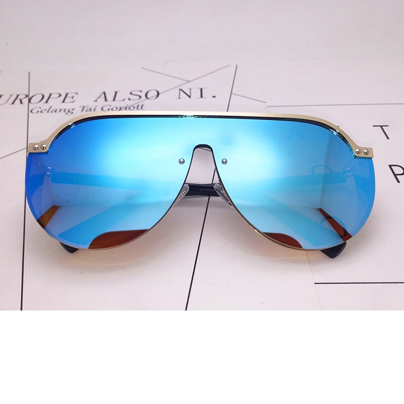 vintage mirror pilot women's sunglasses blue Brand sunglasses woman Oversized luxury shades for women