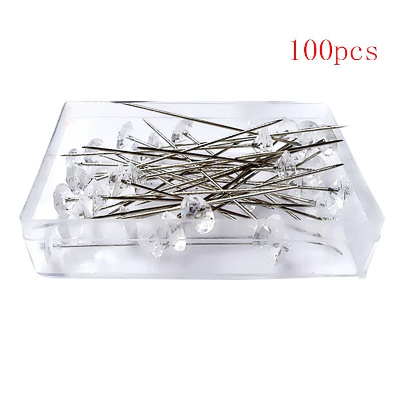 100Pcs Clear Ronde Parel Nietstiften Crystal Diamante Wedding Corsage Boeket Pins Crystal Diamante Corsage Pin 0131