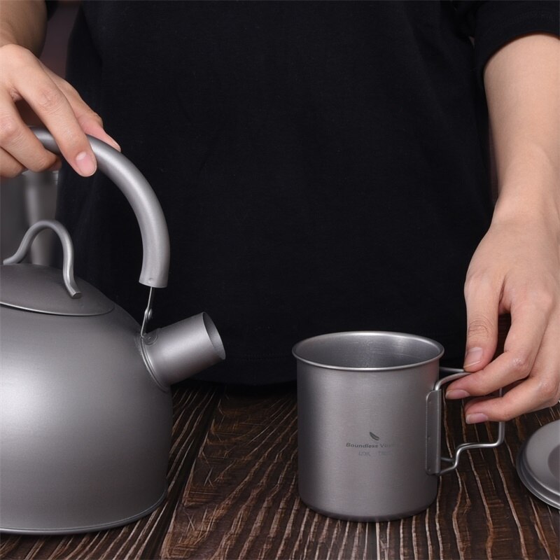 Tasse En Titane 420 Ml Pliable – Gobelet De Camping Avec Poignées, Argenté