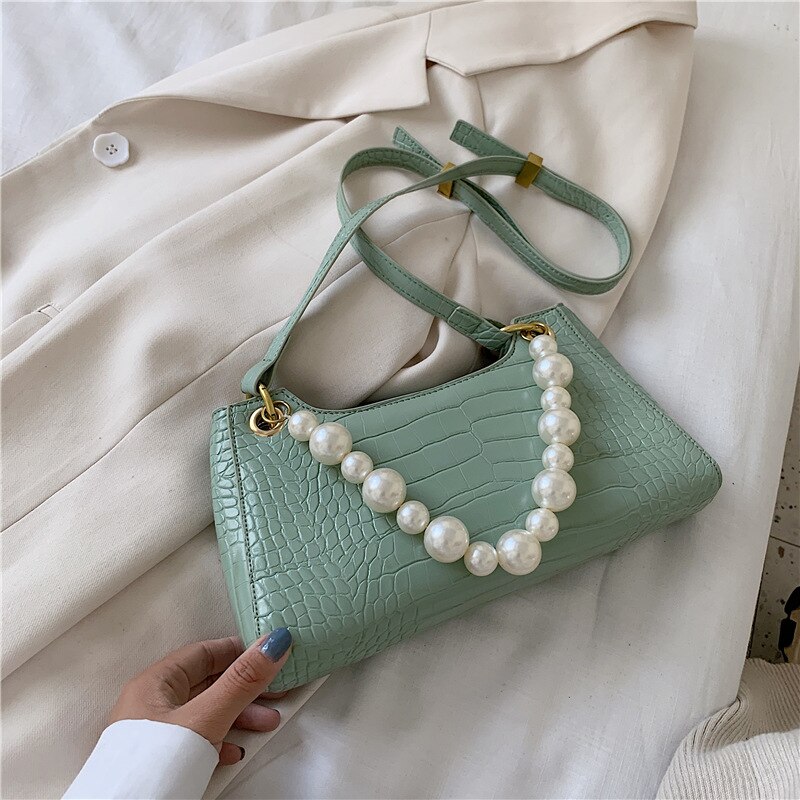 Women Shoulder Bag Small PU Leather Handbag Ladys Subaxillary Bags Luxury Style Messenger Crossbody Bag: Green