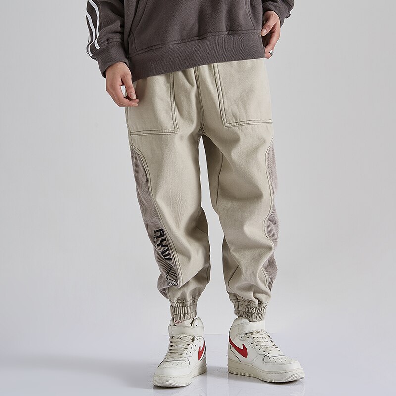 Pantalones casuales de pana para hombre, ropa de calle estilo Hip Hop Cargo, con Velcro, coreana, de chándal