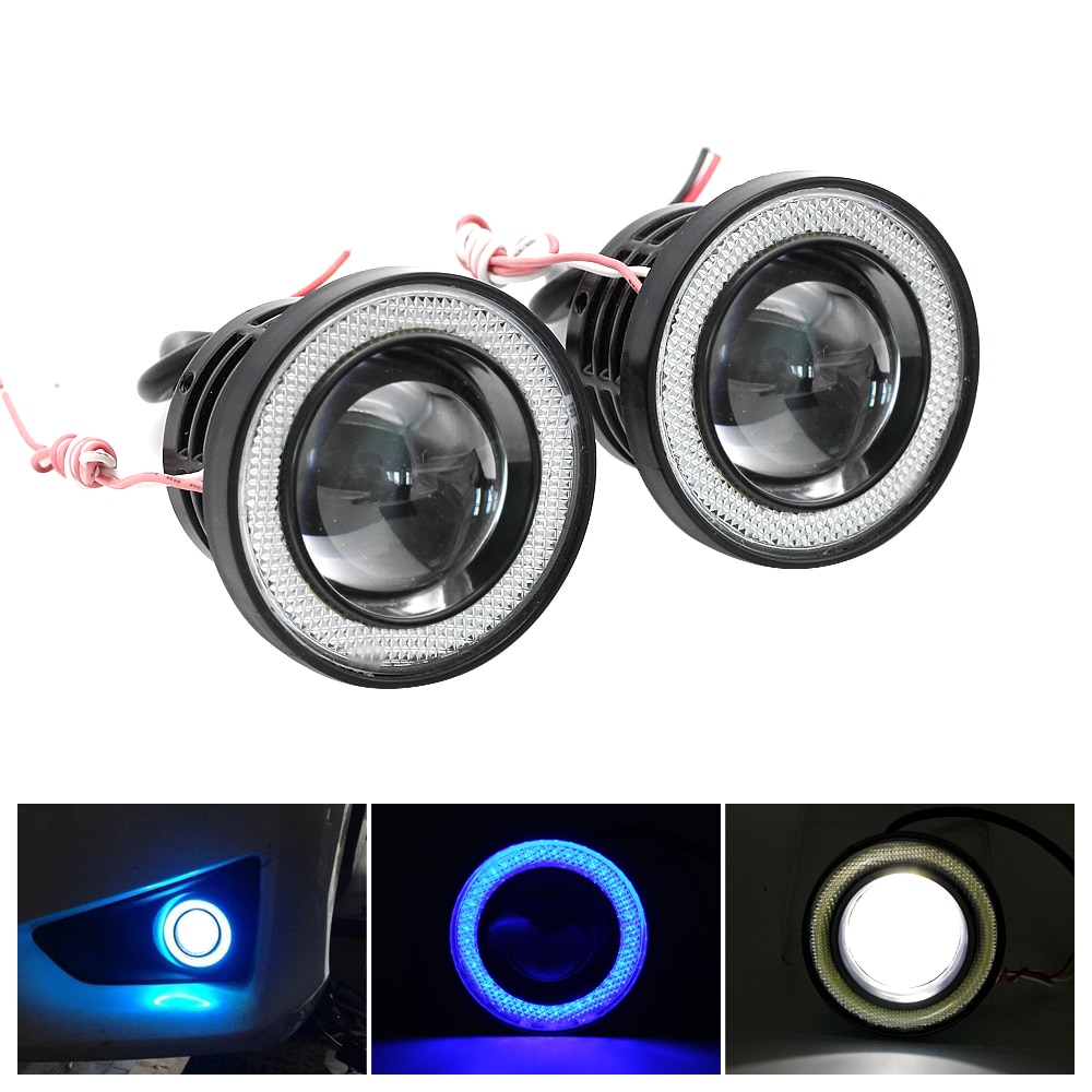 2Pcs 2.5" 3" 3.5" Angel Eyes Fog Lamp 12V 64mm 76mm 89mm Universal Auto Car COB LED DRL Projector Fog Light