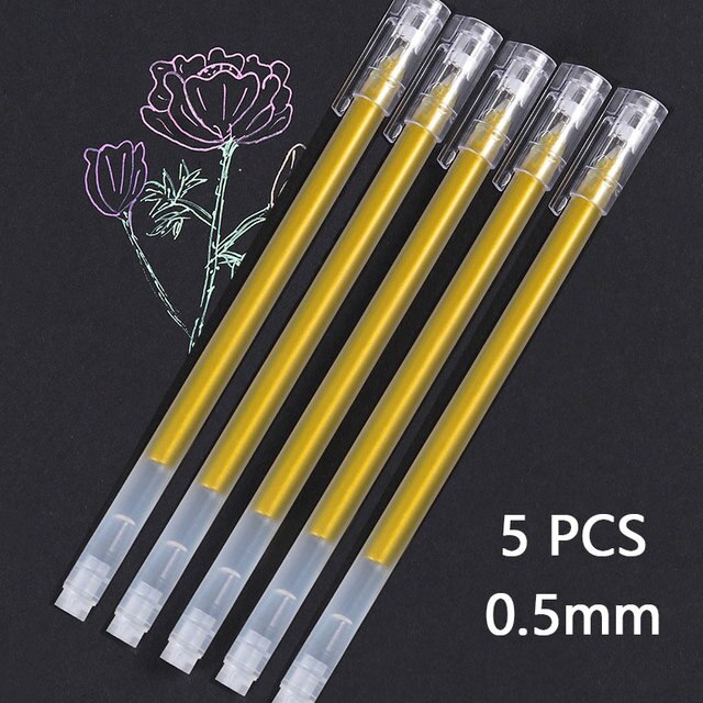 5 st 0.8mm vit ink gel penna highlight markör penna fin spets för student brevpapper ritning konst skrivande skolmaterial: Guld 0.5mm 5 st