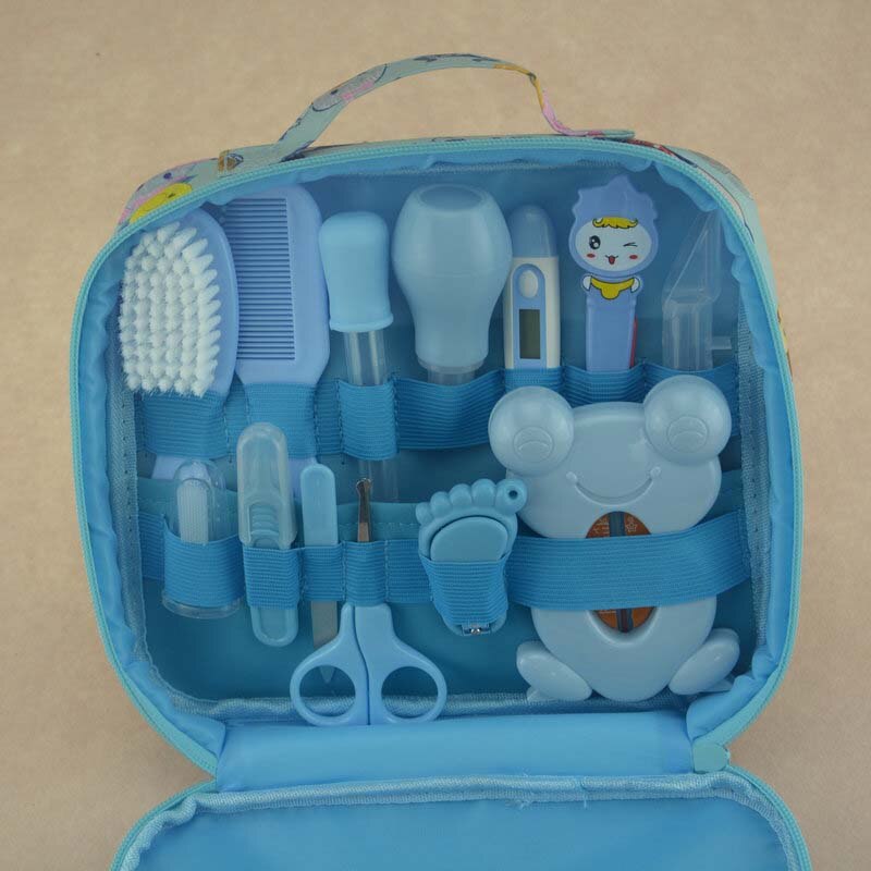 Babyverzorgingsset, babyverzorgingsset, thermometer, tondeuse, schaar, toiletartikelen voor baby's, multifunctionele babyset, gezondheidszorg voor kinderen: 13 stuks set blauw