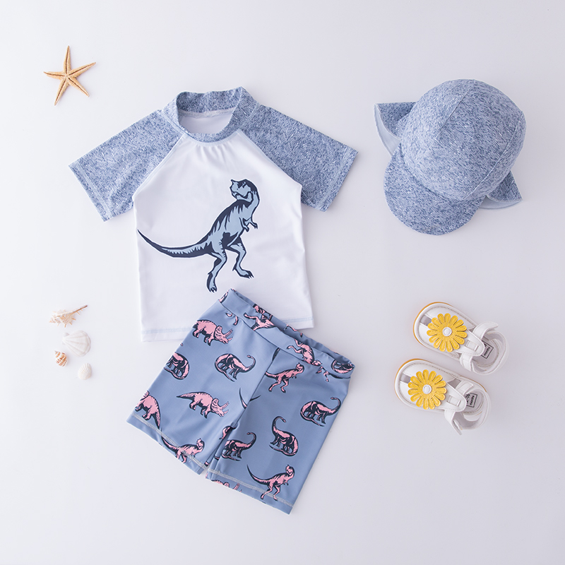 Baby Boy Badmode Shark Dinosaurus Print 3 Stuks Split Kinderen Zwemmen Pak Kinderen Badpak Peuter Jongens Badpak Beachwear