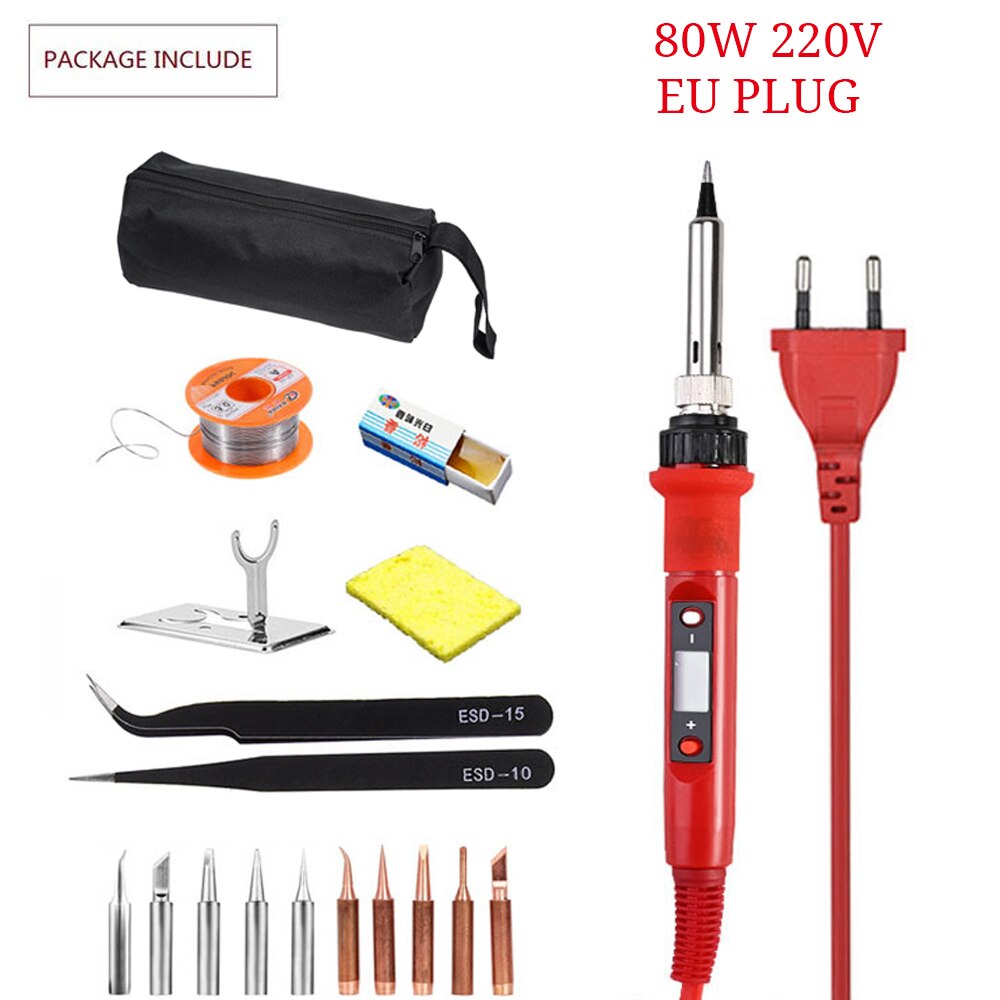 Digital Electric Soldering Iron Kit Welding Tools 110V 220V 60W 80W Ceramic Heat Temperature Adjustable Solder Iron Rework: set 2