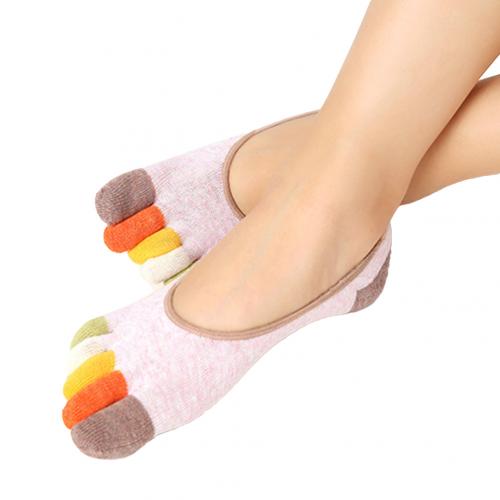 Farve blokerende bomuld kvinder multi-farve lav cut foråret fem tå sokker: Lyserød