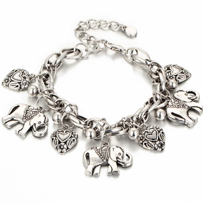 17 KM Vintage bijoux bracelets pour femme pendentif feuille d'éléphant Pulseira alliage bohème pour les femmes couleur argent: BJCS134silver