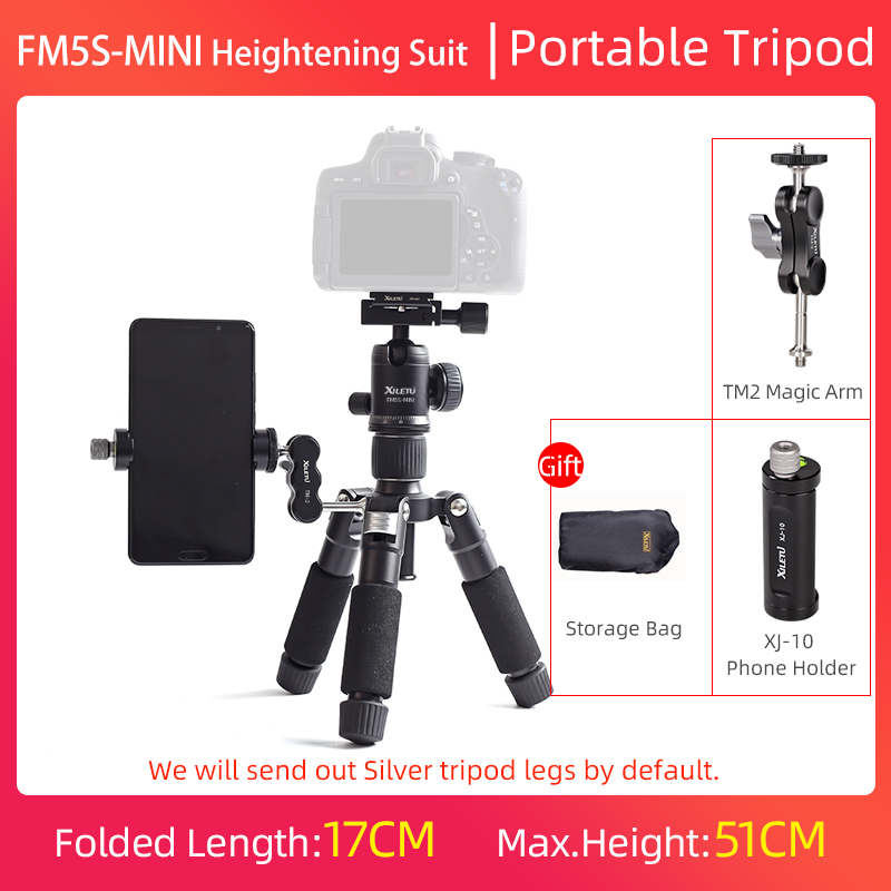 XILETU FM5S Portable Tripode Lightweight Travel Stand Tabletop Video Mini Tripod with 360 Degree Ball Head Tripod For Camera: ROYAL BLUE