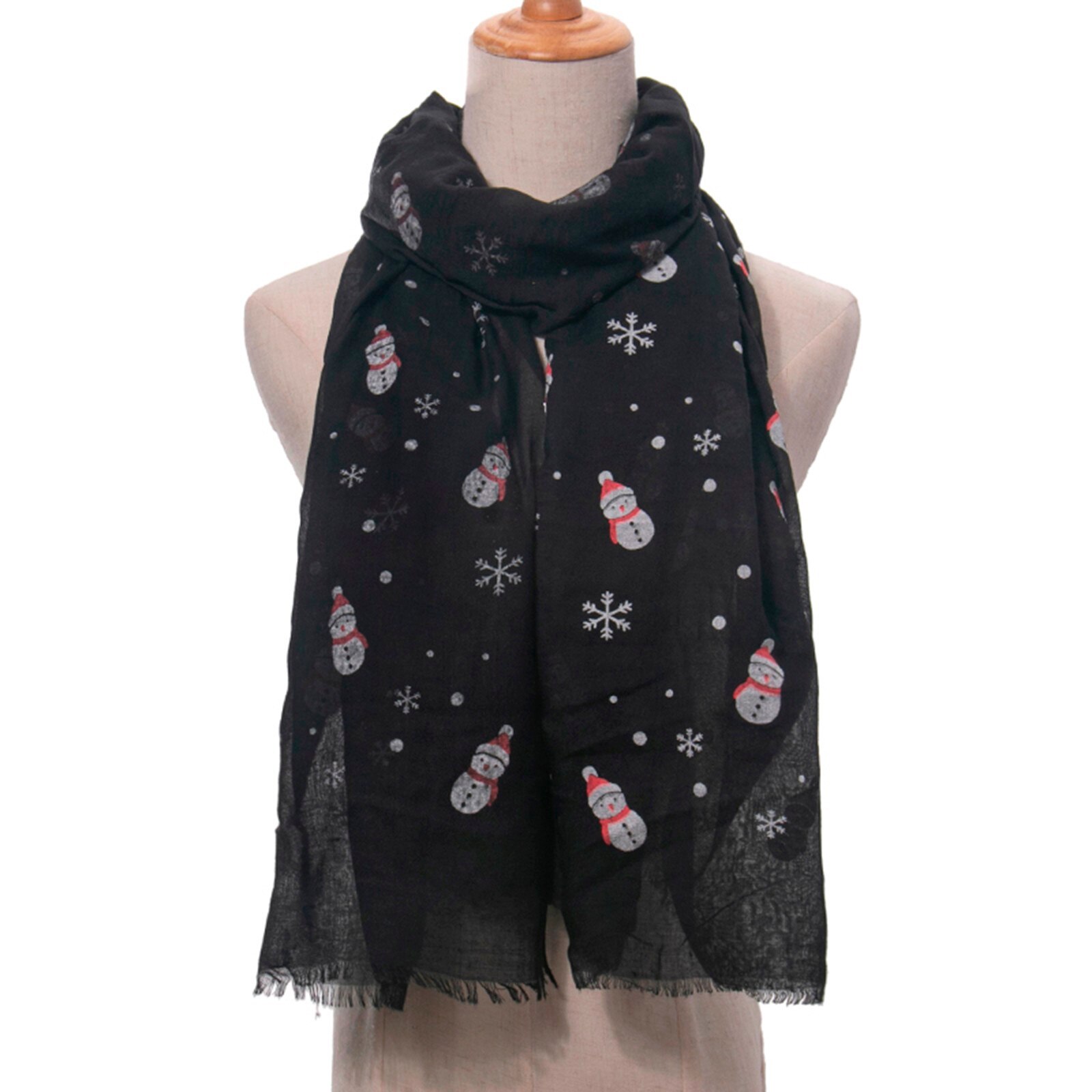 Christmas Women's Winter Scarf Women Snowman Snowflake Cartoons Printing Scarves Warm Tassel Long Scarf Shawl Pashmina Lady