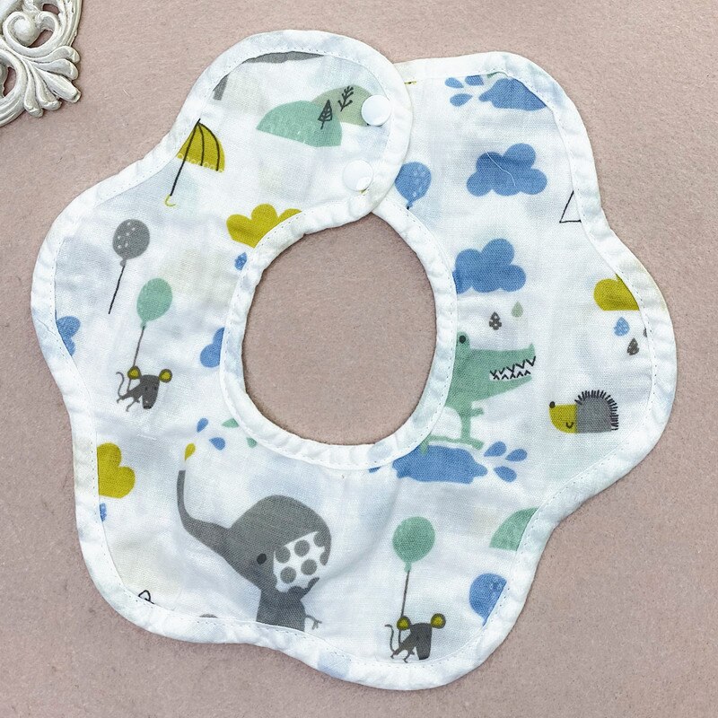 Cartoon Kinderen Slabbetjes 360 Roterende Bloemblaadje Bib Vier-Layer Mousseline Katoenen Baby Speeksel Slabbetjes Voeden Zorg Rijst Zak Leuke baby Slabbetjes: Elephant