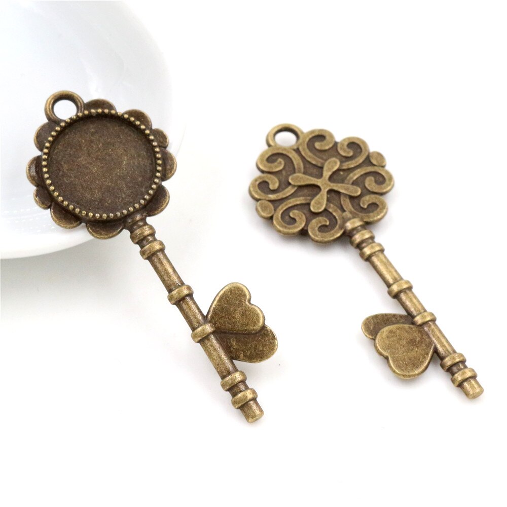 10 pces 14mm tamanho interno antigo bronze e prata chapeado chave estilo cabochão base de ajuste encantos pingente: Antique Bronze