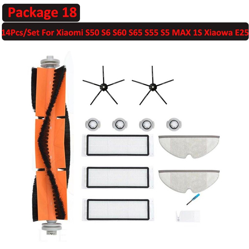 6 ~ 25 stk avtakbar rullesidebørstefiltersett til xiaomi roborock  s6 s60 s65 s5 max  t6 støvsuger feie tilbehør: Pakke 18