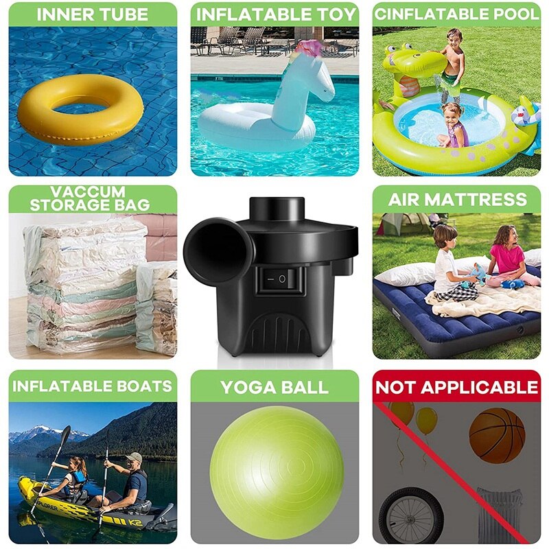 Electric Air Pump For Inflatables, Portable Air Mattress Pump With 3 Nozzles For Outdoor Camping Swimming