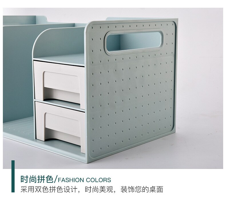 multifunctional home desk portable bookshelf office stationery magazine drawer folder storage rack: Blue