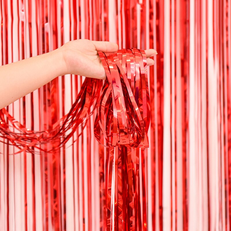 Kwastje Rainsilk Gordijn Wwedding Verjaardagsfeestje Baby Shower Achtergrond Muur 1 Jaar Oude Ballon Kleur Gestreepte Decoratie Benodigdheden: red