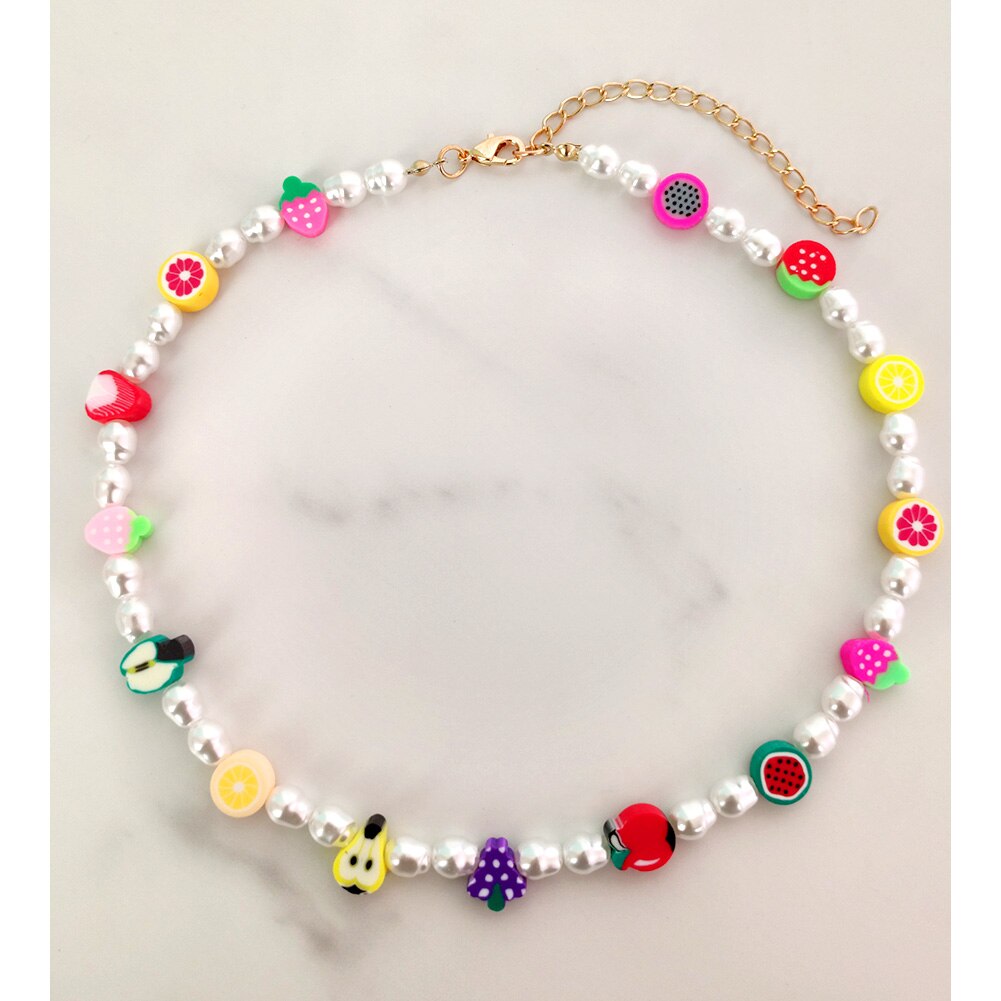 Multilayer Smiley Face Color Seed Beaded Necklaces For Women Handmade Fruit Heart Pearl String Beads Choker Summer Beach Jewelry: 062811MC