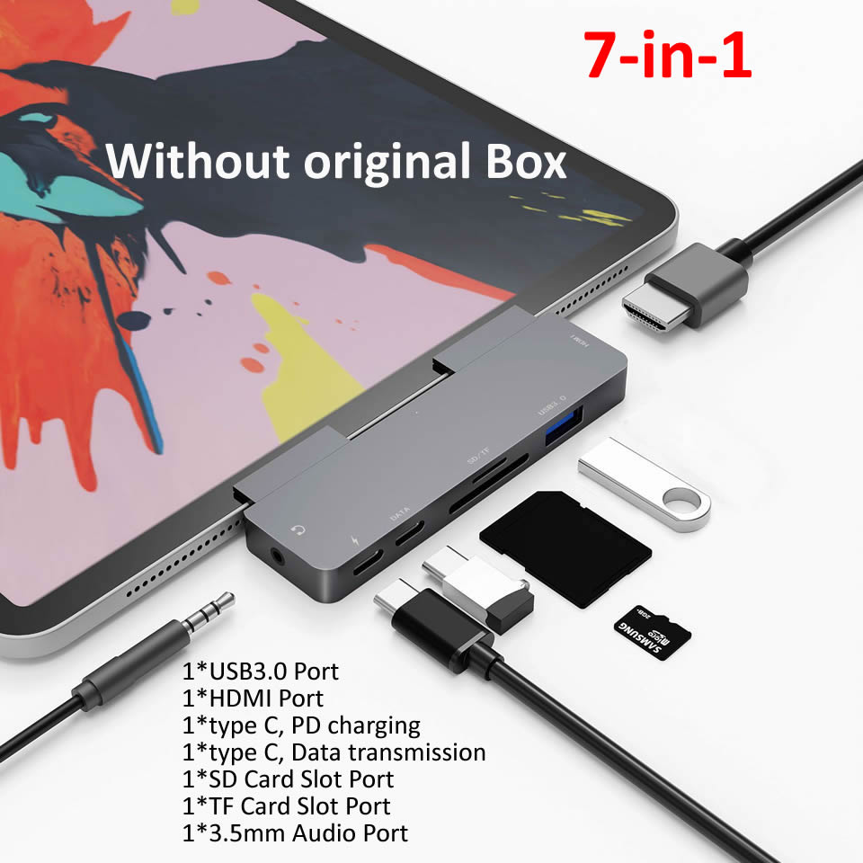 OUTMIX USB C Hub to 4K HDMI Adapter with USB-C PD TF SD USB 3.0 3.5mm Jack Port USB Type C Dock for iPad Pro Macbook Pro/Air: 7 in 1 No Box