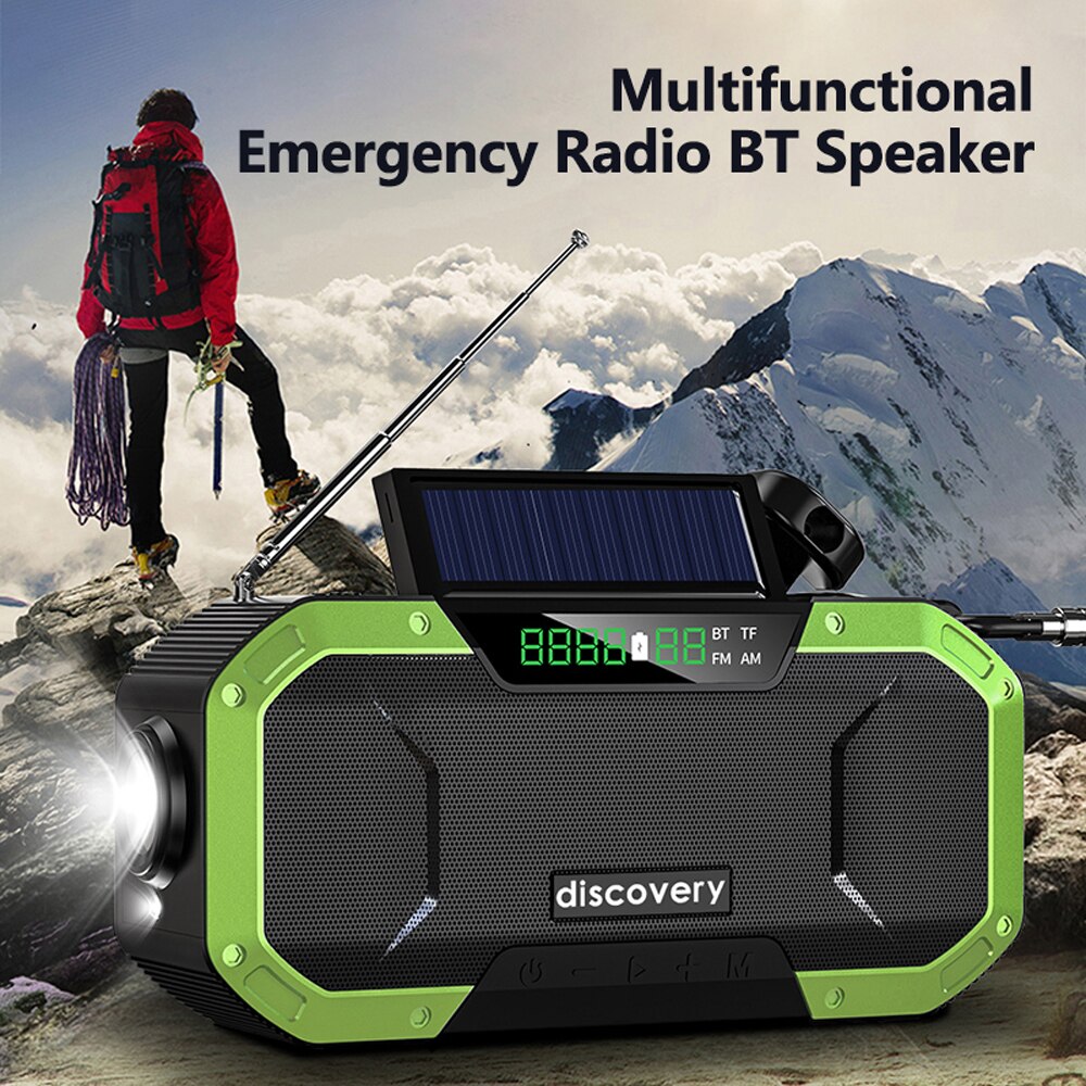 Radio Portable multifonction d&#39;extérieur, étanche IPX6, à manivelle, haut-parleur BT5.0, FM, avec lampe de poche d&#39;urgence, lumière LED