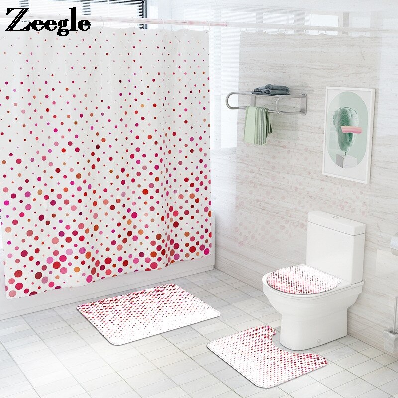 Eenvoudige Geometrische Badmat Douche Decoratie Badtapijten Badkamer Badmat En Douchegordijn Set Dot Gedrukt Wc Matten