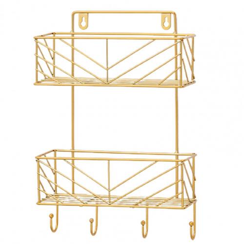 Wall-Mounted Storage Rack Double Layer Load Bearing Wall Hanging Iron Storage Rack Organizer with Hanger for Bathroom Home