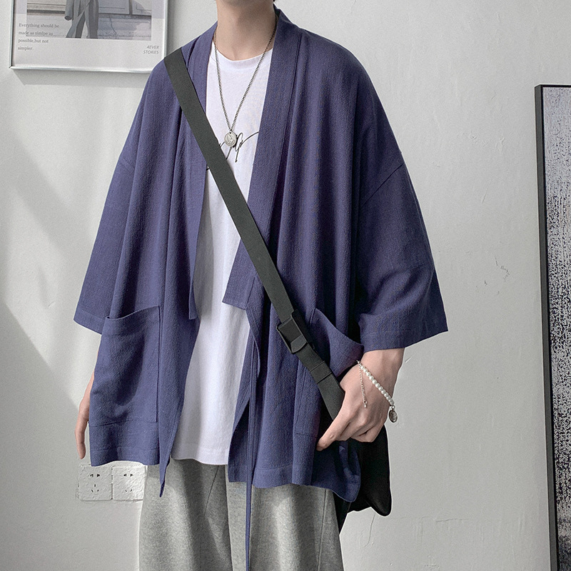Mannen Kimono Vest Japanse Stijl Samurai Vintage Effen Kleur Losse Dunne Leisure Katoen Linnen Haori Tops Streetwear: Color1 / XXL