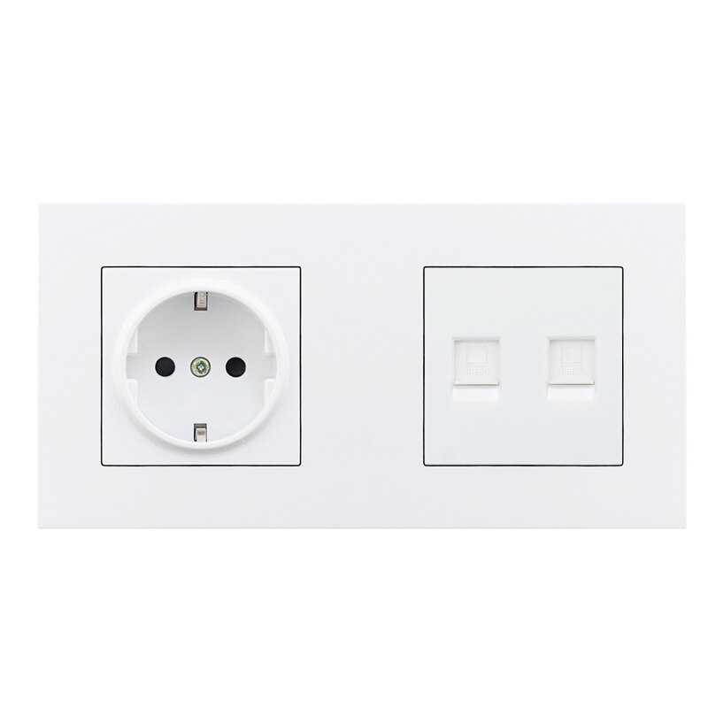 Atlectric RJ45 Socket EU Standard Plug Wall Socket Computer Data Port Socket Dual RJ45 With TV Outlet Plastic Panel: 1Socket Double Rj45