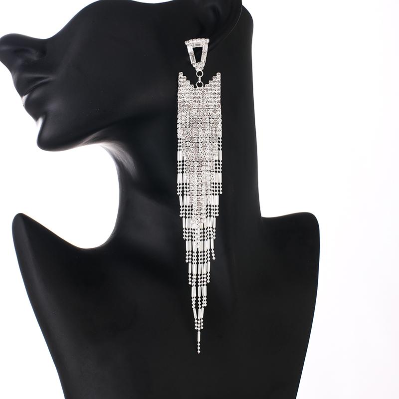 Shiny Volledige Rhinestone Oorbellen Voor Vrouwen Lange Ketting Kwastje Crystal Dangle Earring Bruiloften Mode-sieraden E712