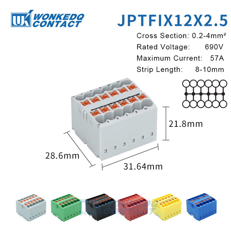 Distribution block ptfix 2,5 mm2 2/4/6/7/12/13/18/19 connection push-in electric power terminal block connector mount on din rail