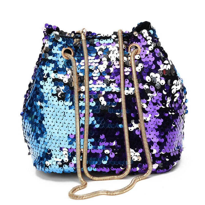 1PC En Mode Klassieke vrouwen Mermaid Sequin Glitter Tas Lederen Portemonnee Schouder Crossbody Handtas: Blauw