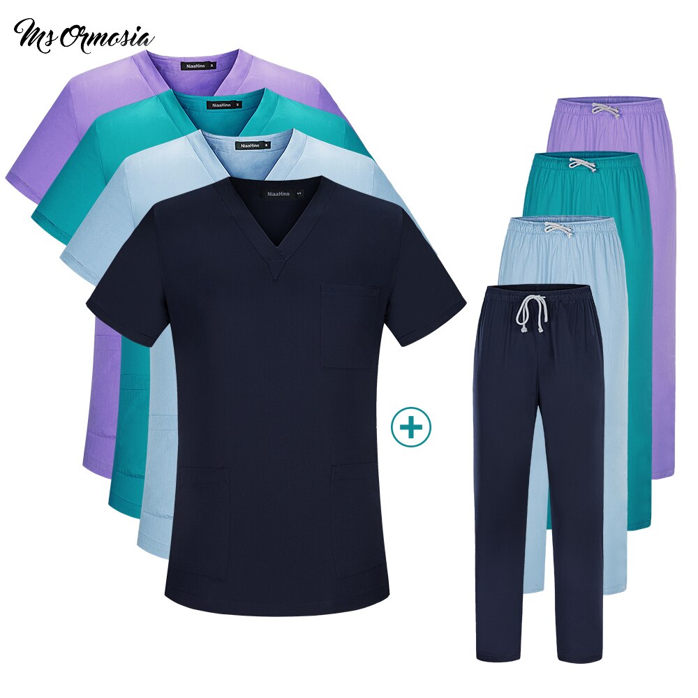 Spa Uniforms Beautician Scrubs Work Set Tops+Pants Beauty Salon Work Wear V Collar Scrubs Women Uniforms Short Sleeved Lab Coats