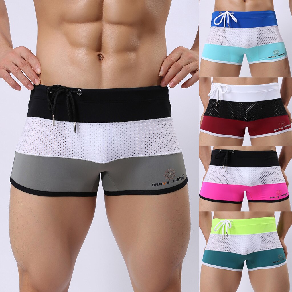 Nuevos pantalones cortos de baño a la de verano a rayas de esquina plana para deportes de playa para Hombre Bañadores de baño