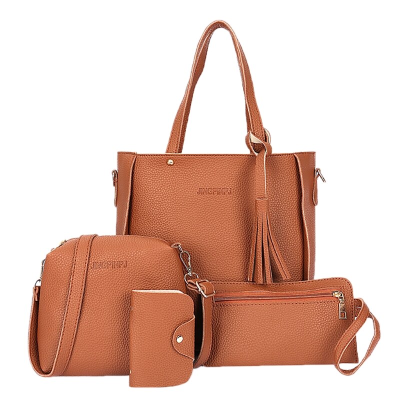 4 Pcs Vrouwen Mode Handtas Schoudertassen Lady Casual Reizen Crossbody Messenger Satchel Set Vrouwelijke Grote Capaciteit Shopping Tote: Bruin