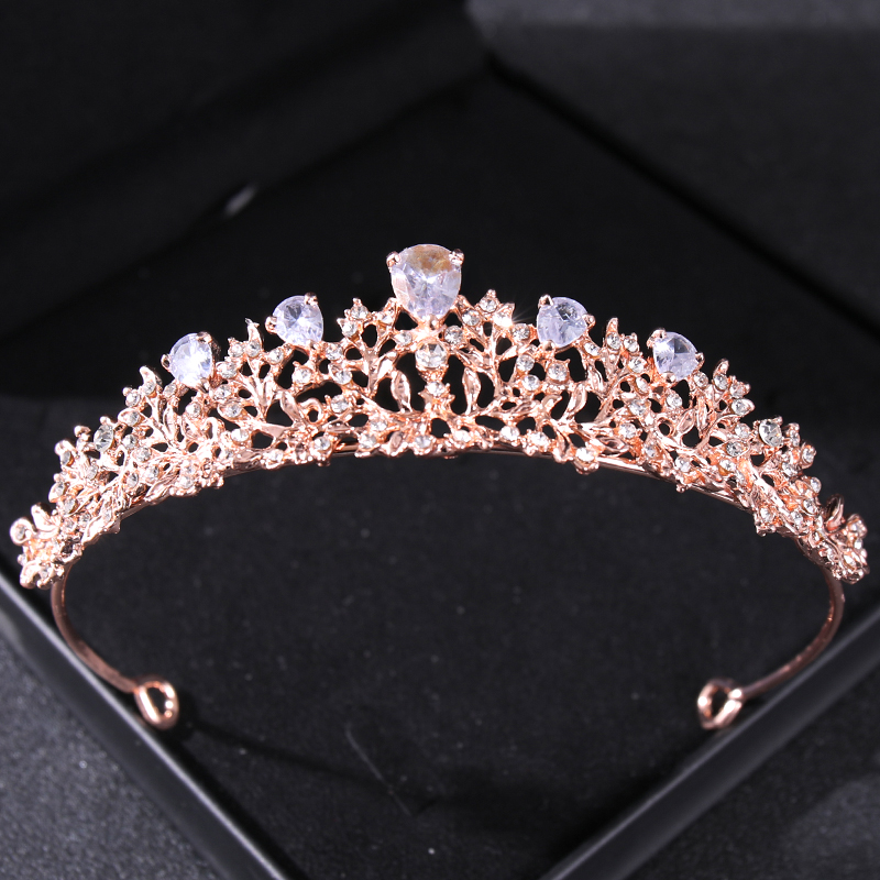 Roségouden Kristal Bruids Tiara 'S En Kronen Voor Vrouwen Bruid Strass Prom Diadeem Hoofdband Bruids Bruiloft Haaraccessoires Kroon: Goud-kleur