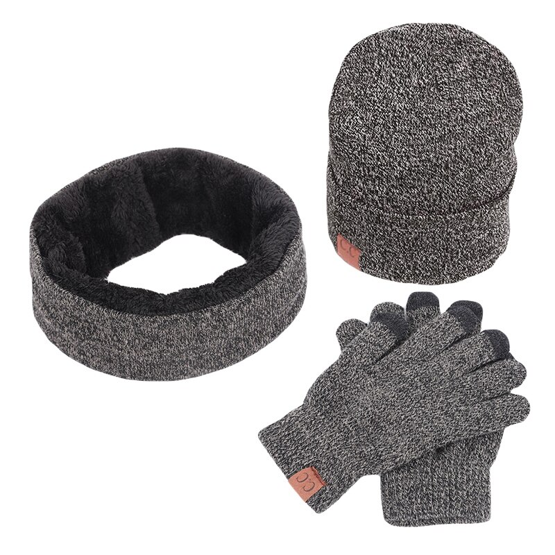 3 unids/set gorro de lana de invierno, calentadores de cuello de bufanda, conjunto de guantes de punto para mujer hombre esquí al aire libre deportes NE